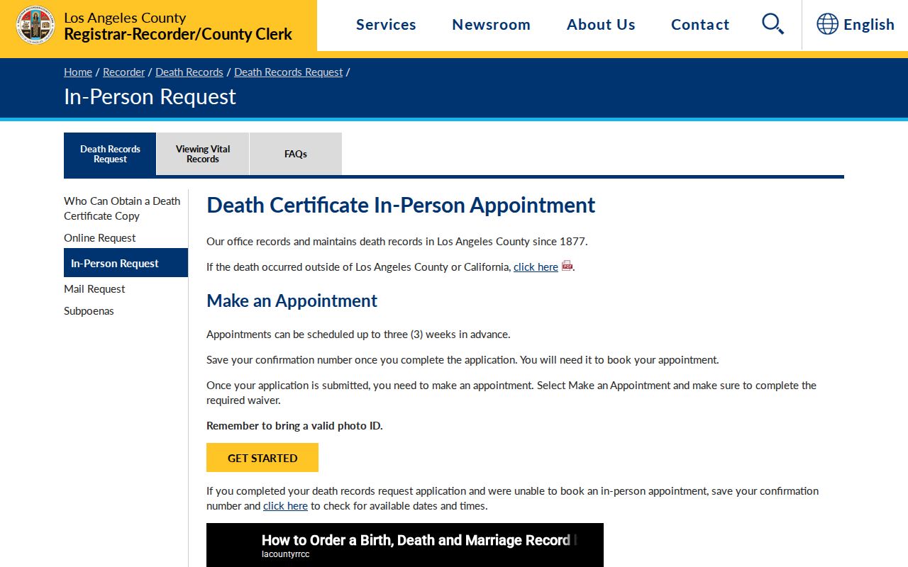 Bell previous residents death-record research at the county recorder