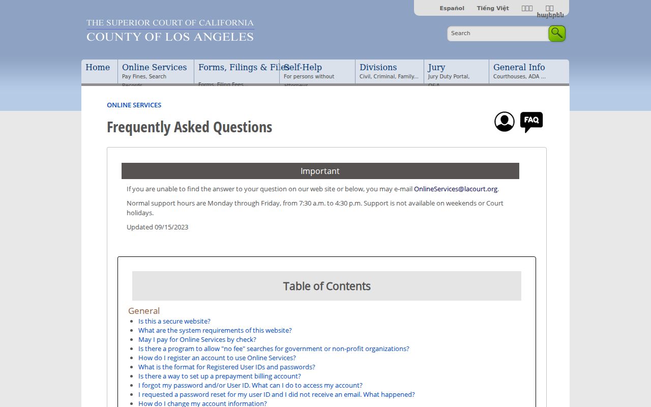 Bell resident lookup view of Los Angeles Superior Court name search guidance