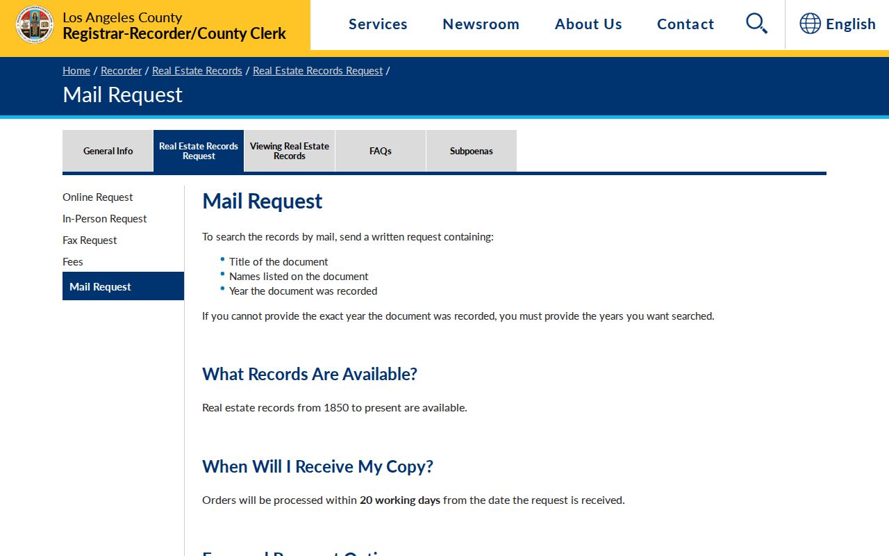 Bell street directory recorder mail request instructions