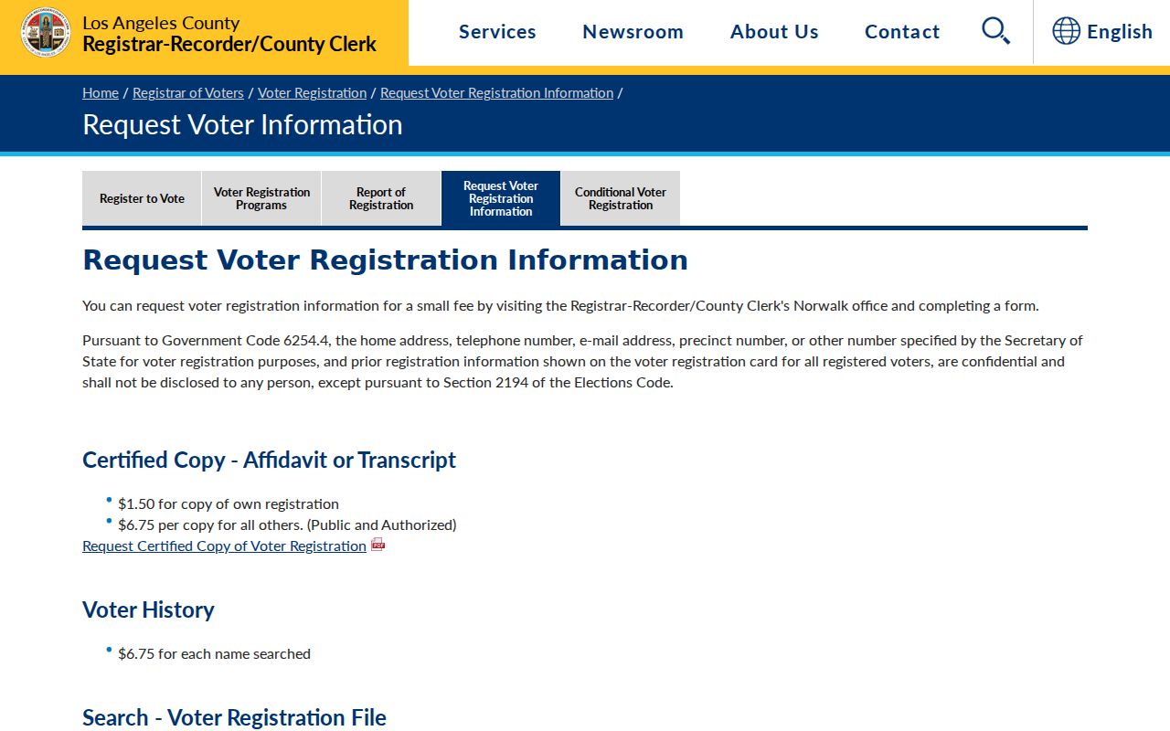 Bell ZIP code directory voter information request